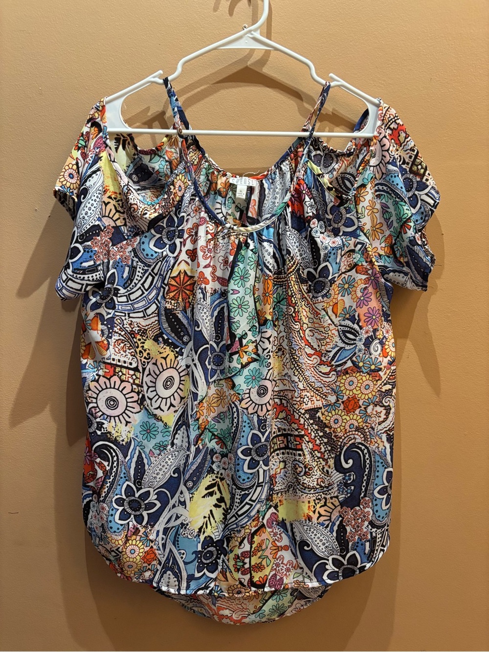 Spence Women's Cold-Shoulder Floral Paisley Print Hi low Top size XL - Picture 2 of 10